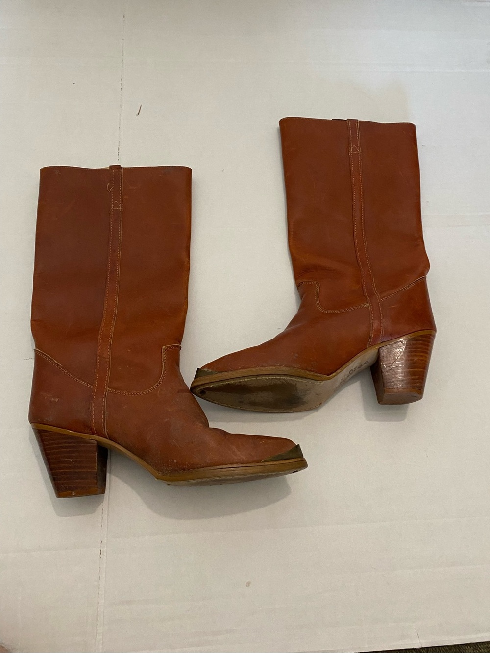 Zodiac Women's Brown Leather Mid-Calf Block Heel Boots Size 10.5